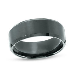 Men's 8.0mm Brushed Centre Bevelled Edge Wedding Band in Black IP Stainless Steel