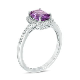 Cushion-Cut Amethyst and 0.12 CT. T.W. Diamond Frame Ring in 10K White Gold