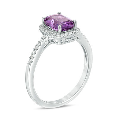 Cushion-Cut Amethyst and 0.12 CT. T.W. Diamond Frame Ring in 10K White Gold