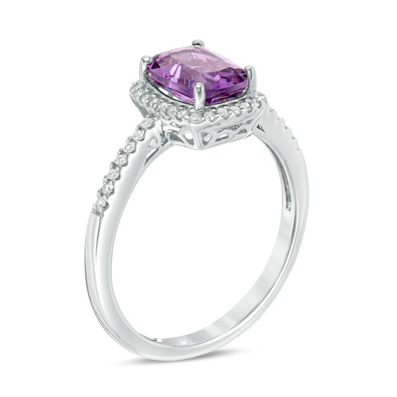 Cushion-Cut Amethyst and 0.12 CT. T.W. Diamond Frame Ring in 10K White Gold