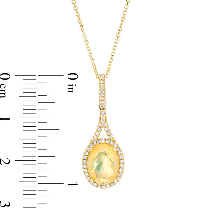 Oval Multi-Colour Opal and 0.14 CT. T.W. Diamond Frame Drop Pendant in 10K Gold