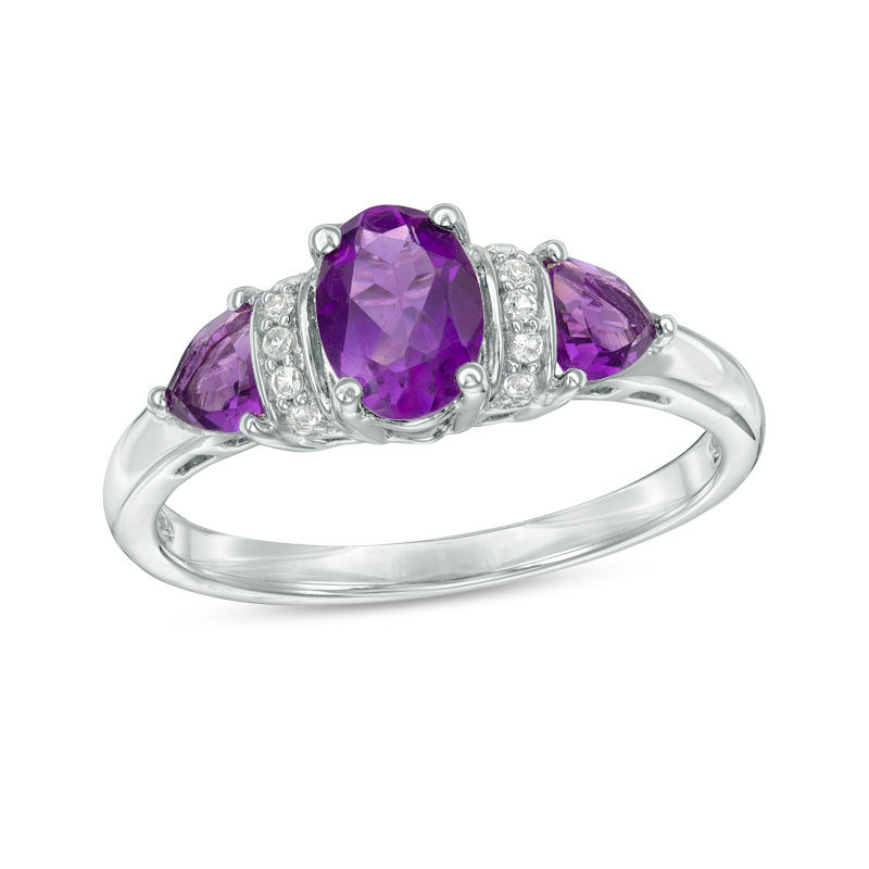 Amethyst and Lab-Created White Sapphire Collar Three Stone Ring in Sterling Silver|Peoples Jewellers