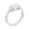 Thumbnail Image 2 of 7.0mm Cushion-Cut Lab-Created Opal and White Sapphire Pendant and Ring Set in Sterling Silver - Size 7