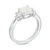 7.0mm Cushion-Shaped Lab-Created Opal and White Sapphire Pendant and Ring Set in Sterling Silver - Size 7
