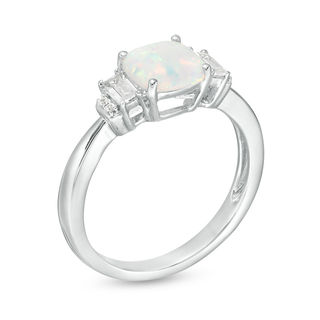 7.0mm Cushion-Shaped Lab-Created Opal and White Sapphire Pendant and Ring Set in Sterling Silver - Size 7