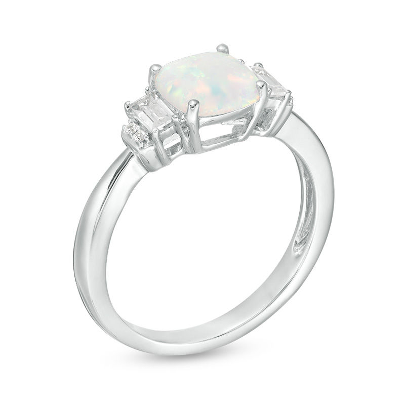 Main Image 3 of 7.0mm Cushion-Shaped Lab-Created Opal and White Sapphire Pendant and Ring Set in Sterling Silver - Size 7
