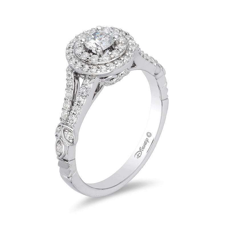 Main Image 2 of Enchanted Disney Tiana 0.75 CT. T.W. Diamond Double Frame Engagement Ring in 14K White Gold