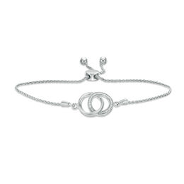 0.04 CT. T.W. Diamond Interlocking Circles Bolo Bracelet in Sterling Silver - 9.5"