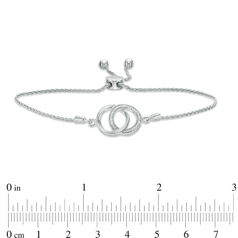 Main Image 2 of 0.04 CT. T.W. Diamond Interlocking Circles Bolo Bracelet in Sterling Silver - 9.5"