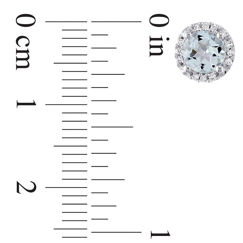 Main Image 3 of 5.0mm Aquamarine and 0.07 CT. T.W. Diamond Frame Stud Earrings in 10K White Gold