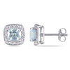 Thumbnail Image 0 of 6.0mm Cushion-Cut Aquamarine and 0.09 CT. T.W. Diamond Frame Stud Earrings in 10K White Gold