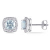 Thumbnail Image 1 of 6.0mm Cushion-Cut Aquamarine and 0.09 CT. T.W. Diamond Frame Stud Earrings in 10K White Gold