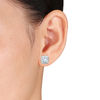 Thumbnail Image 1 of 6.0mm Cushion-Cut Aquamarine and 0.09 CT. T.W. Diamond Frame Stud Earrings in 10K White Gold