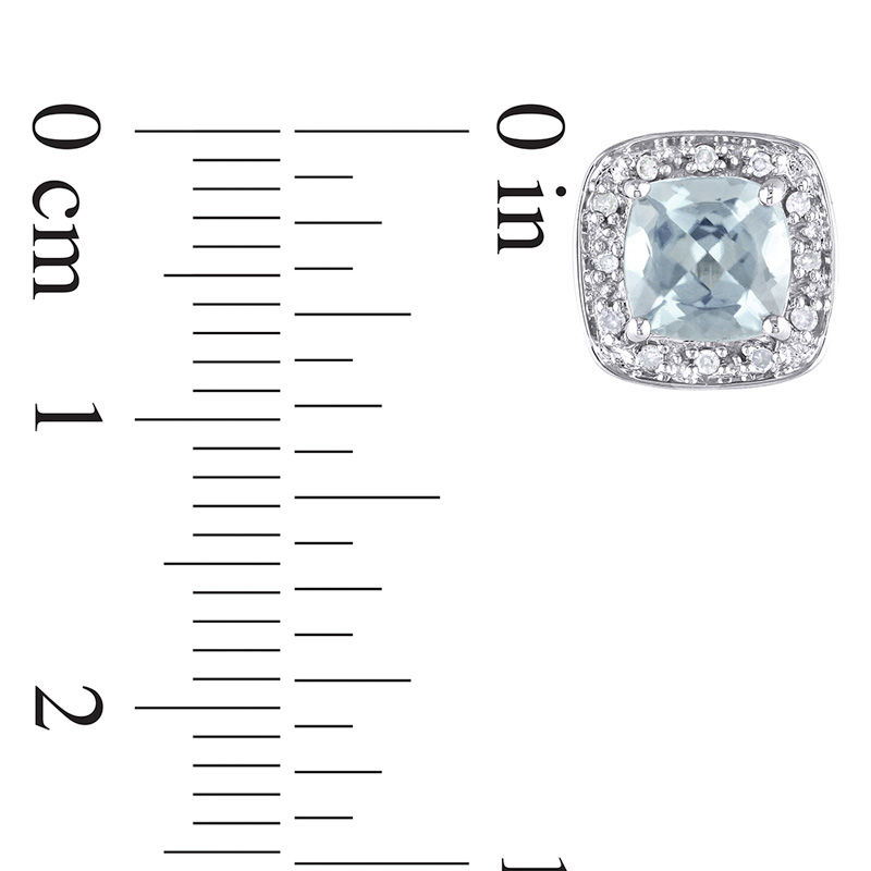 6.0mm Cushion-Cut Aquamarine and 0.09 CT. T.W. Diamond Frame Stud Earrings in 10K White Gold