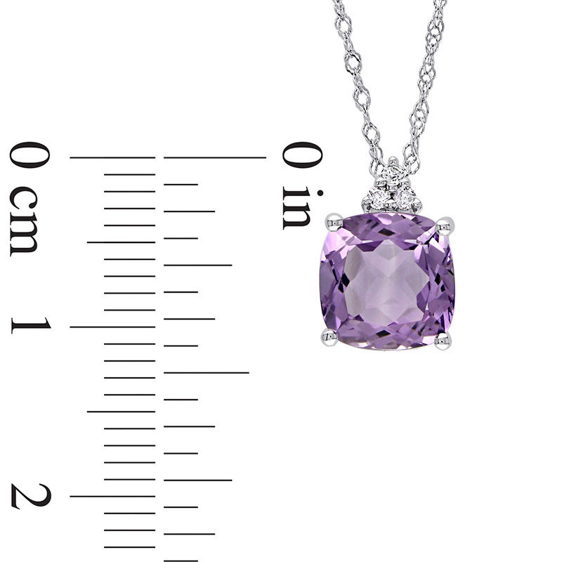 8.0mm Cushion-Cut Amethyst and Diamond Accent Pendant in 10K White Gold - 17"