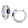 Thumbnail Image 0 of Oval Blue Sapphire and 0.05 CT. T.W. Diamond Huggie Hoop Earrings in 10K White Gold