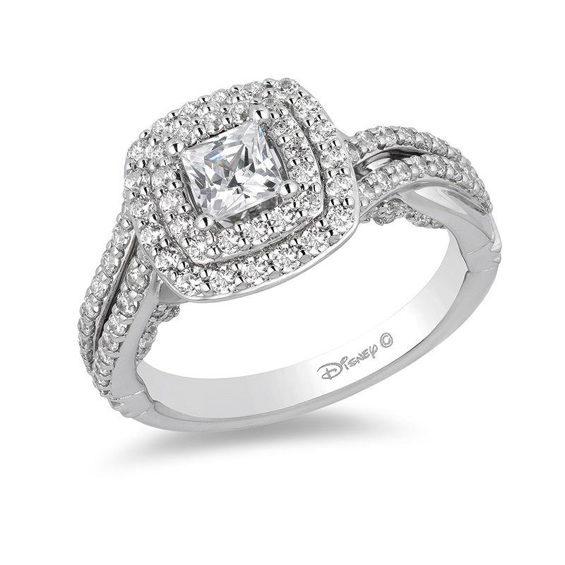 Enchanted Disney Cinderella 1.25 CT. T.W. Princess-Cut Diamond Double Frame Bypass Engagement Ring in 14K White Gold|Peoples Jewellers