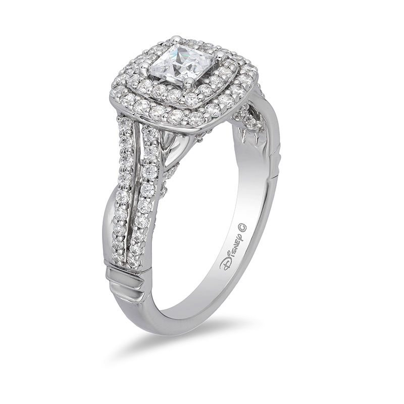 Enchanted Disney Cinderella 1.25 CT. T.W. Princess-Cut Diamond Double Frame Bypass Engagement Ring in 14K White Gold