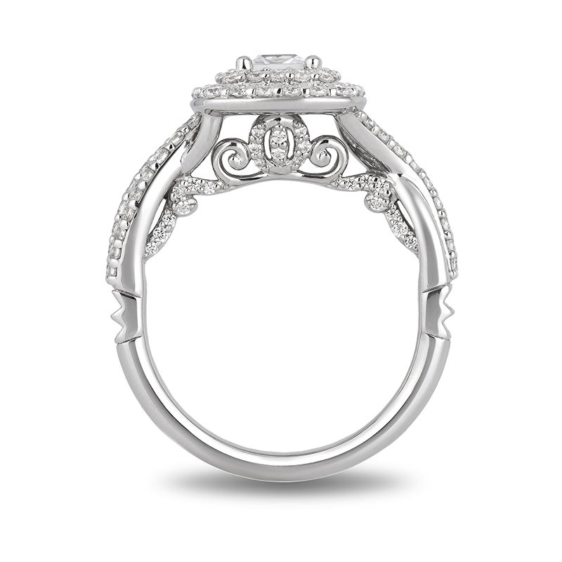 Enchanted Disney Cinderella 1.25 CT. T.W. Princess-Cut Diamond Double Frame Bypass Engagement Ring in 14K White Gold|Peoples Jewellers