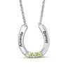 Thumbnail Image 1 of Mother's Simulated Birthstone Horseshoe Necklace in Sterling Silver (3 Stones and 2 Names)