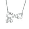Thumbnail Image 0 of Simulated Birthstone Infinity with Heart Charm Necklace in Sterling Silver (2 Stones, Names and Initials)