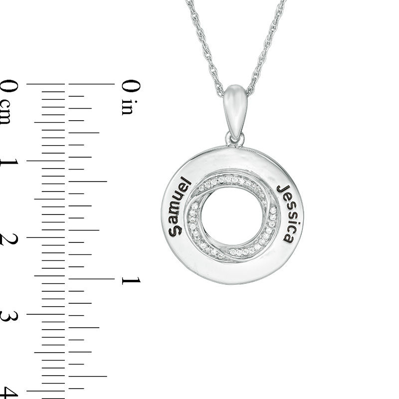 Main Image 2 of Couple's 1/15 CT. T.W. Diamond Swirl Circle Pendant in Sterling Silver (2 Names)