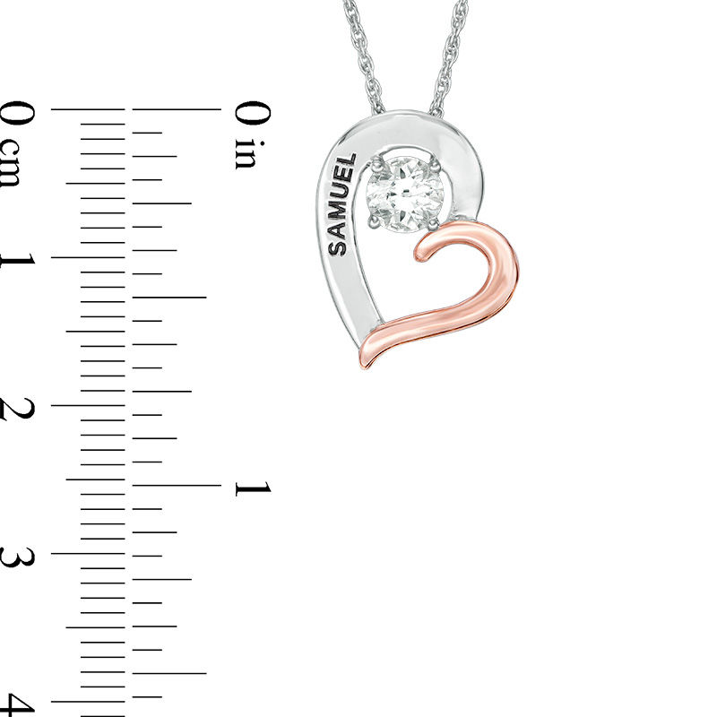 Main Image 2 of 5.0mm Simulated Birthstone Tilted Heart Pendant in Sterling Silver and 10K Rose Gold (1 Stones and Names)