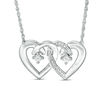 Thumbnail Image 0 of Couple's Simulated Birthstone and 1/20 CT. T.W. Diamond Double Heart Necklace in Sterling Silver (2 Stones)