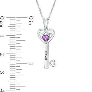 4.0mm Simulated Birthstone Heart with Infinity Key Pendant in Sterling Silver (1 Stone and Name)