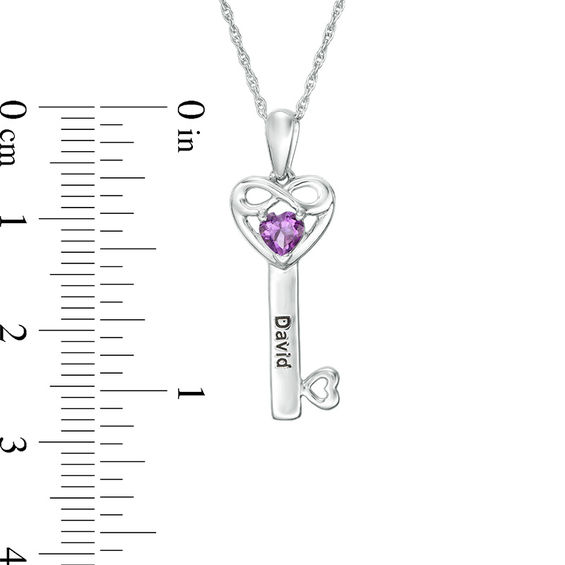 4.0mm Simulated Birthstone Heart with Infinity Key Pendant in Sterling Silver (1 Stone and Name)