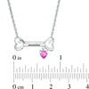 4.0mm Heart-Shaped Simulated Birthstone Charm Dog Bone Necklace in Sterling Silver (1 Stone and Name)