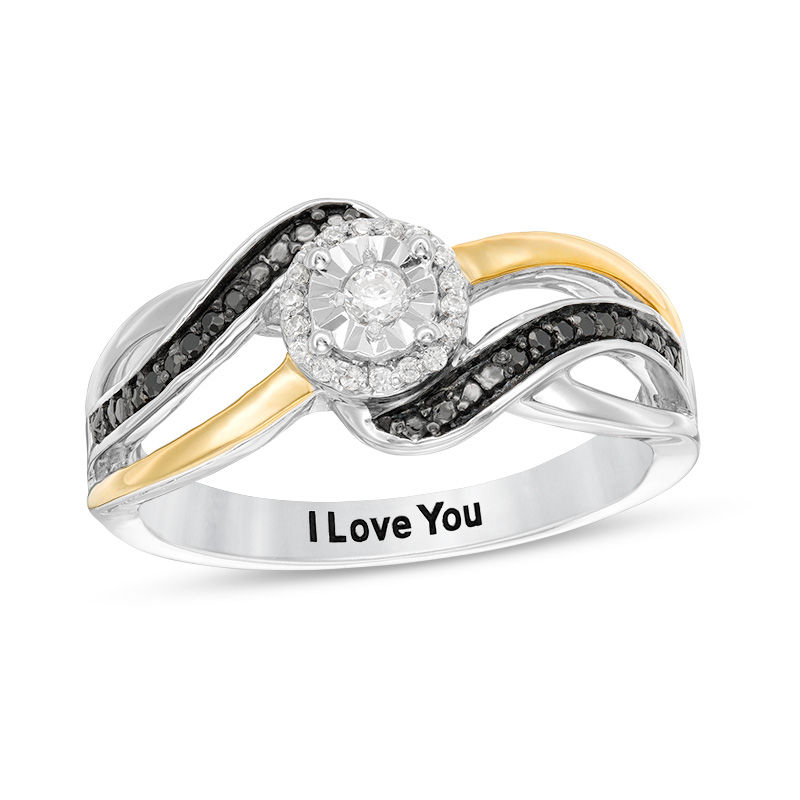 1/6 CT. T.W. Enhanced Black and White Diamond Frame Multi-Row Promise Ring in Sterling Silver and 10K Gold (1 Line)