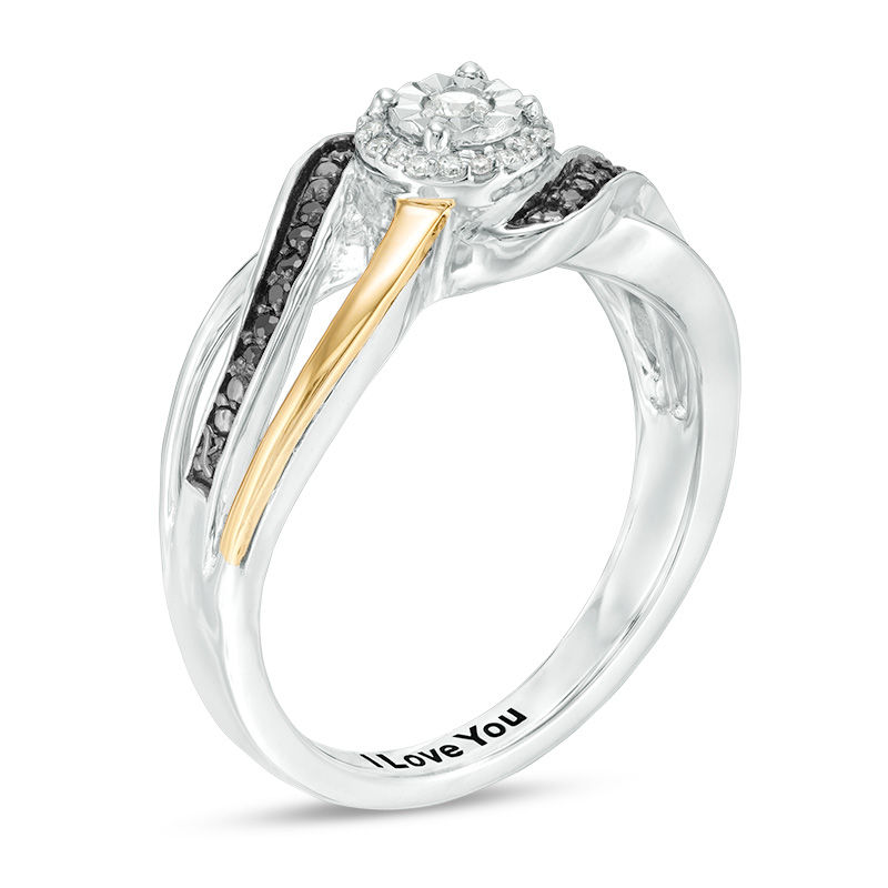 Main Image 2 of 1/6 CT. T.W. Enhanced Black and White Diamond Frame Multi-Row Promise Ring in Sterling Silver and 10K Gold (1 Line)