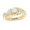 Thumbnail Image 0 of Couple's Simulated Birthstone and Diamond Accent Ring (3 Stones and 1 Line)