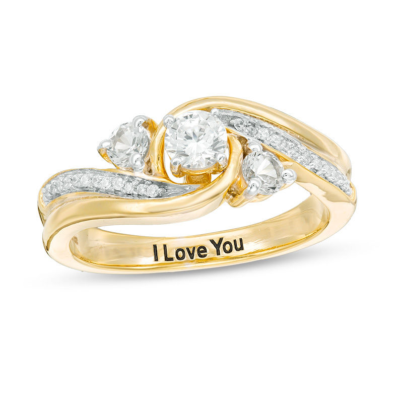 Couple's Simulated Birthstone and Diamond Accent Ring (3 Stones and 1 Line)|Peoples Jewellers