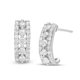 0.95 CT. T.W. Diamond Multi-Row Huggie Hoop Earrings in 10K White Gold
