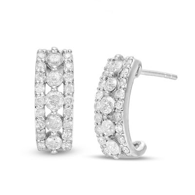 0.95 CT. T.W. Diamond Multi-Row Huggie Hoop Earrings in 10K White Gold