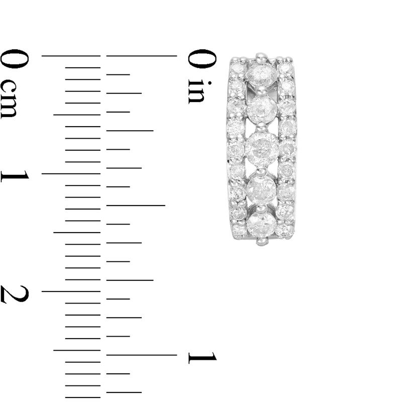 Main Image 2 of 0.95 CT. T.W. Diamond Multi-Row Huggie Hoop Earrings in 10K White Gold