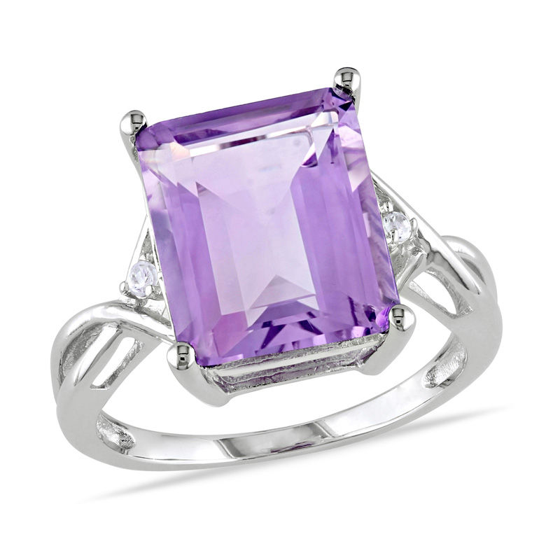 Emerald-Cut Amethyst and White Topaz Split Shank Ring in Sterling Silver|Peoples Jewellers