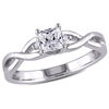 Thumbnail Image 1 of 4.0mm Princess-Cut Lab-Created White Sapphire and 0.04 CT. T.W. Diamond Promise Ring in Sterling Silver