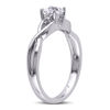 Thumbnail Image 2 of 4.0mm Princess-Cut Lab-Created White Sapphire and 0.04 CT. T.W. Diamond Promise Ring in Sterling Silver