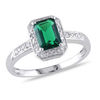 Thumbnail Image 0 of Emerald-Cut Lab-Created Emerald and 0.05 CT. T.W. Diamond Frame Ring in Sterling Silver