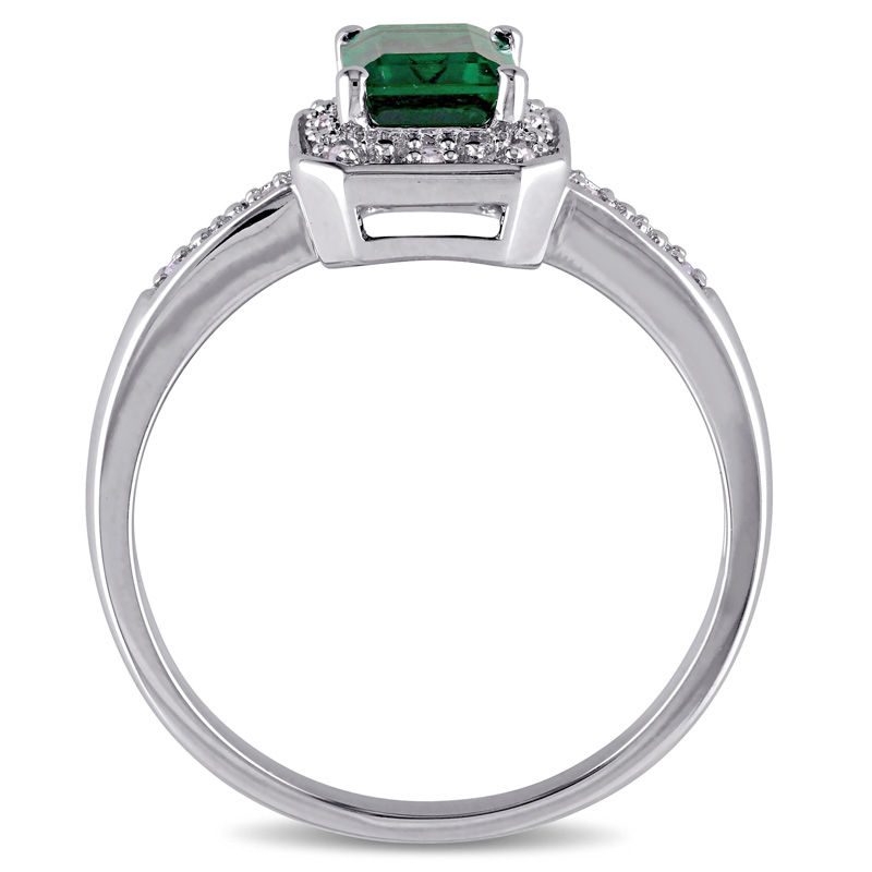 Emerald-Cut Lab-Created Emerald and 0.05 CT. T.W. Diamond Frame Ring in Sterling Silver
