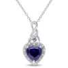 Thumbnail Image 1 of 8.0mm Heart-Shaped Lab-Created Blue Sapphire and 0.06 CT. T.W. Diamond Cascading Frame Pendant in Sterling Silver