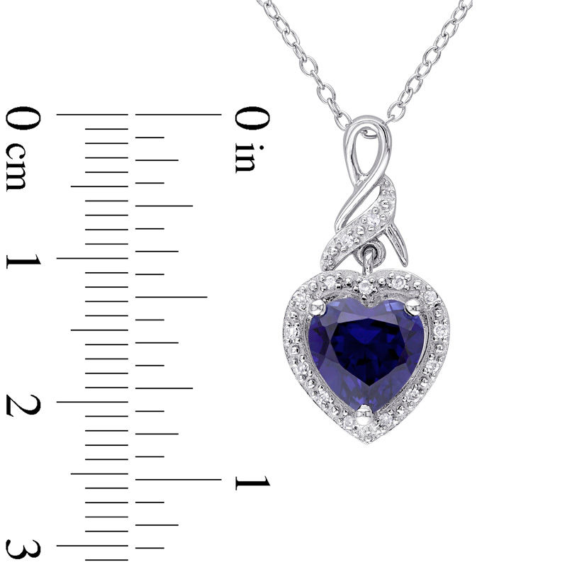 Main Image 3 of 8.0mm Heart-Shaped Lab-Created Blue Sapphire and 0.06 CT. T.W. Diamond Cascading Frame Pendant in Sterling Silver