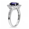 Thumbnail Image 1 of Oval Lab-Created Blue and White Sapphire Sunburst Frame Ring in Sterling Silver with Diamond Accents