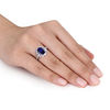 Thumbnail Image 2 of Oval Lab-Created Blue and White Sapphire Sunburst Frame Ring in Sterling Silver with Diamond Accents