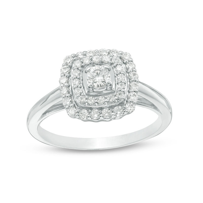 0.50 CT. T.W. Diamond Cushion Double Frame Engagement Ring in 10K White Gold