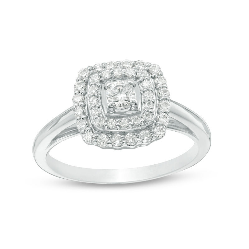 0.50 CT. T.W. Diamond Cushion Double Frame Engagement Ring in 10K White Gold|Peoples Jewellers