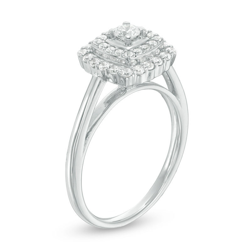 Main Image 2 of 0.50 CT. T.W. Diamond Cushion Double Frame Engagement Ring in 10K White Gold